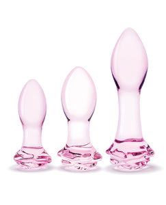 Conjunto de 3 piezas de tapón anal Rosebud de vidrio - Rosa