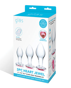 Set de antrenament anal din sticlă cu 3 piese Heart Jewel