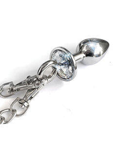 Set de bondage Nixie Silver Metallic cu plug anal îmbunătățit cu bijuterii