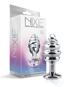 Nixie Honey Dipper Prążkowany metalowy zatyczka analna z tęczowymi klejnotami