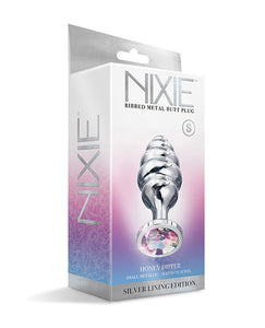 Nixie Honey Dipper Plug anal en métal côtelé avec bijoux arc-en-ciel