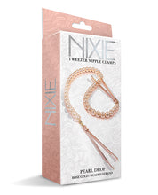 Load image into Gallery viewer, Rose Gold Nixie Pearl Drop Tweezer Nipple Clamps
