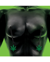 Load image into Gallery viewer, Glow-in-the-Dark Adjustable Cannabis-Themed Nipple Clamps
