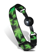 Load image into Gallery viewer, Glow-in-the-Dark Cannabis Themed Breathable Ball Gag
