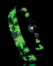 Load image into Gallery viewer, Glow-in-the-Dark Cannabis Themed Breathable Ball Gag
