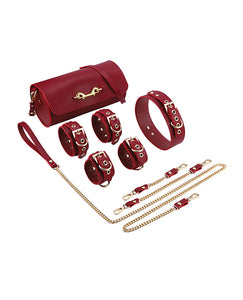 Kit di Ritenzione Sensuale - Set BDSM in Pelle Lussuosa Rossa