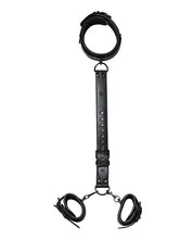 Load image into Gallery viewer, Bondage Bliss Locking Harness Collar with Wrist Restraints Black
