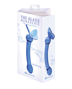 Elegant Butterfly Glass G Spot Dildo - Dybt Havblå