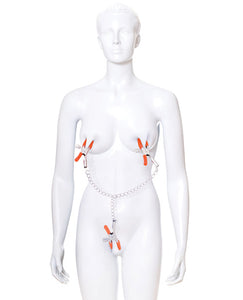 Triple Delight Orange Pleasure Clamps & Chain Set für Spaß