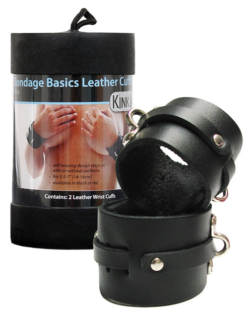 KinkLab Adjustable Black Leather Wrist Restraints For Play