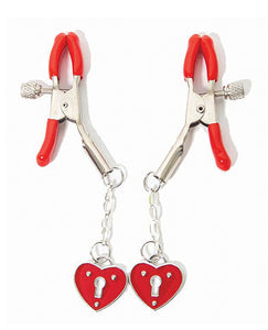 Nipple Clamps with Black Heart Charms - Seductive Design