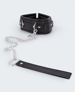 Gepolstertes PU-Leder Halsband und Leine Set - Schwarz