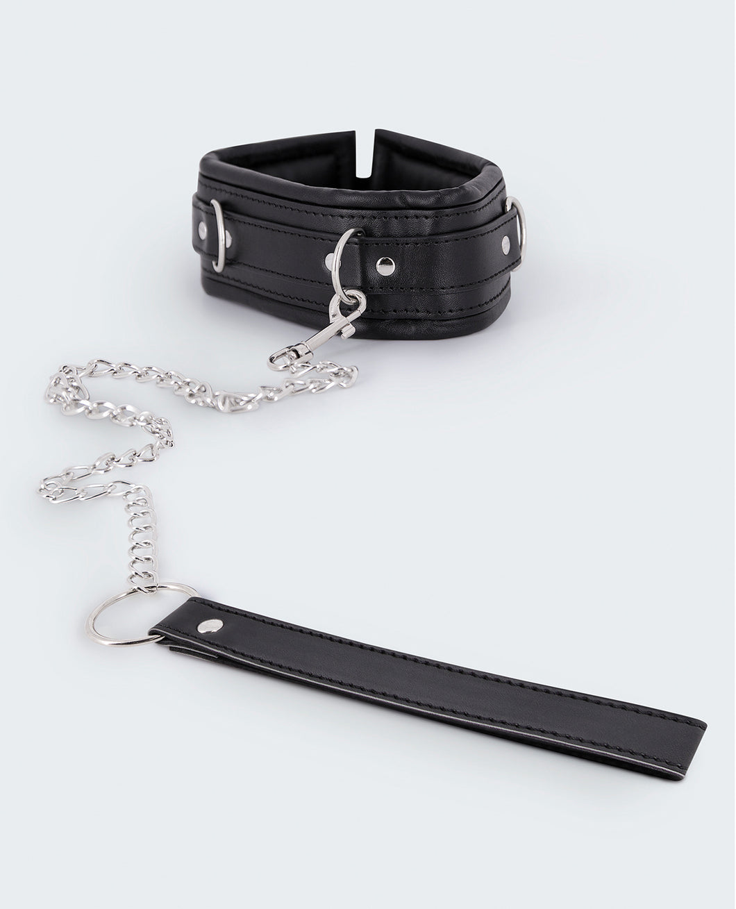 Padded PU Leather Collar and Leash Set - Black