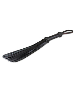 Flogger de cuero negro de 16" con tejido de sarga, con agarre y correa para la muñeca