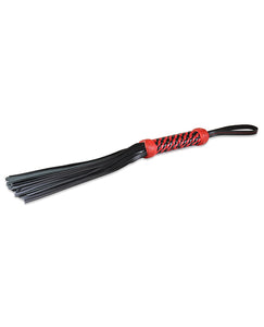 Sultra 16" Lambskin Twisted Grip Flogger - Black with Red Woven Handle for Sensual Play