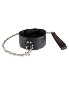 Collar de Dominancia Sultra Luxe de Piel de Cordero de 2.5" con Cadena de 24" - Negro