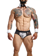 Lataa kuva gallerian katseluohjelmaan, Male Basics Maitre D Brief with Bow &amp; French Cuffs in Black/White for Men
