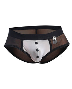 Male Basics Maitre D Brief with Bow & French Cuffs in Black/White for Men