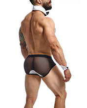 Lataa kuva gallerian katseluohjelmaan, Male Basics Maitre D Brief with Bow &amp; French Cuffs in Black/White for Men
