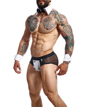 Load image into Gallery viewer, Male Basics Maitre D Brief with Bow &amp; French Cuffs in Black/White for Men
