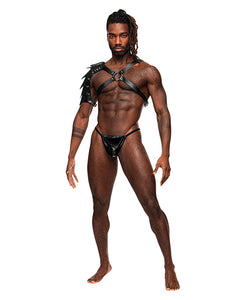 Aquarius Gladiator-Inspired PU Leather Chest Harness Black O/S