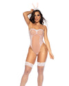 Body en dentelle rose flirty avec armature et dos lacé, accompagné d'un accessoire pour la tête assorti.