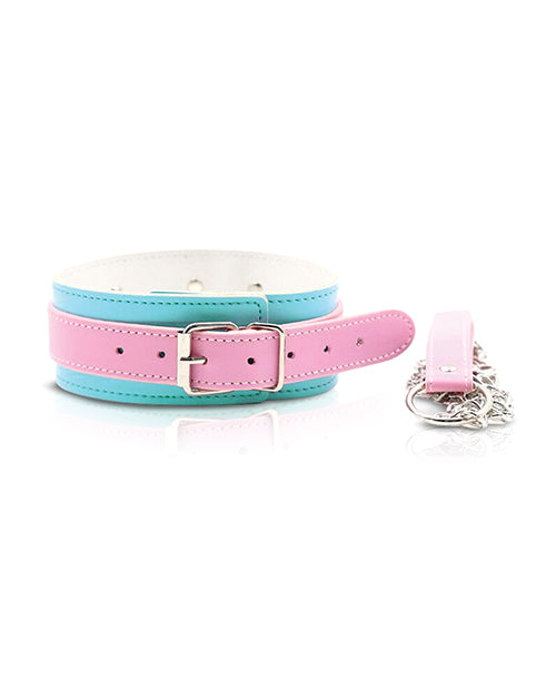 Nobu Pink and Blue Fetish Choker with Leash Set