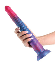 Load image into Gallery viewer, Tri-Colored Silicone Stacked Dildo - Pink/Blue 12&quot;
