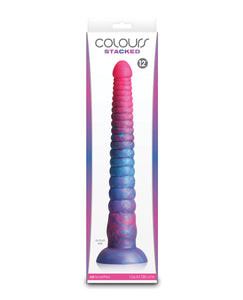 Dildo Empilhado de Silicone Tricolor - Rosa/Azul 12"