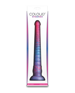 Dildo Stacked din Silicon Tri-Culoare - Roz/Albastru 12"