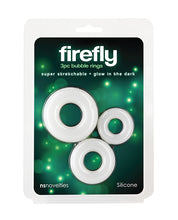 Load image into Gallery viewer, Glow-in-the-Dark Silicone Bubble Cock Rings - White Set of 3
