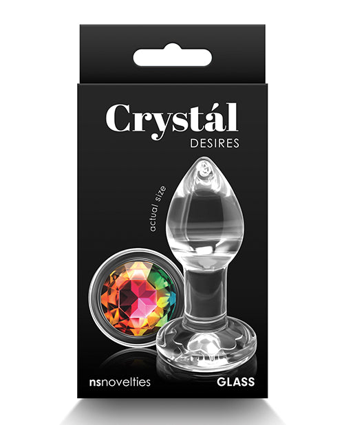 Plug Anal con Gema Redonda de Vidrio Crystal Desires - Arco Iris