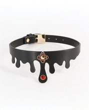 Load image into Gallery viewer, Seductive Elvira Bondage Collar Black with Ruby Charm
