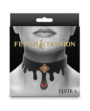 Load image into Gallery viewer, Seductive Elvira Bondage Collar Black with Ruby Charm
