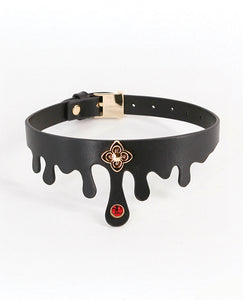 Seductive Elvira Bondage Collar Black with Ruby Charm