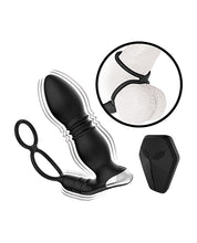 Charger l&#39;image dans la visionneuse de la galerie, Prostate Thrill Remote-Controlled Thrusting Power Plug with Cock &amp; Ball Enhancer - Black
