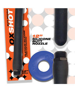 Oxballs Oxshot 12" Flexibler Silikon-Düsenaufsatz mit Cockring - Schwarz/Blau