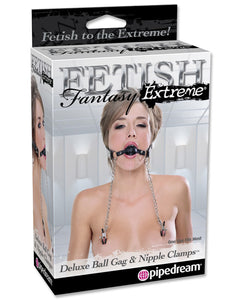 Deluxe Black Ball Gag with Adjustable Nipple Clamps