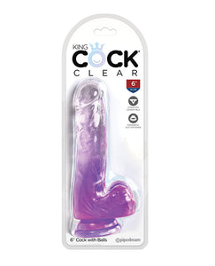 King Cock 10" Klar Penis med Bollar - Lila