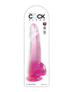 King Cock 10" Clear Penis with Balls - Purple