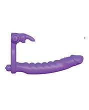 Load image into Gallery viewer, Silicone Double Penetration Rabbit with Vibrating Cock Ring Purple
