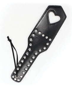 Heart-Cut Studded Spanking Paddle - Black for Couples