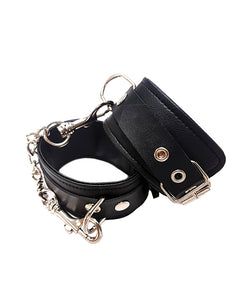 Vegan Leather Restraint Cuffs with Removable Chain Black