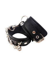 Load image into Gallery viewer, Vegan Leather Restraint Cuffs with Removable Chain Black
