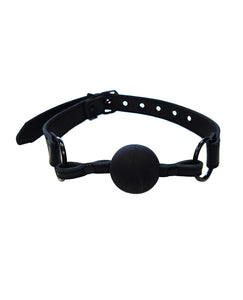 Black Leather Ball Gag with Adjustable Strap and Rubber Ball