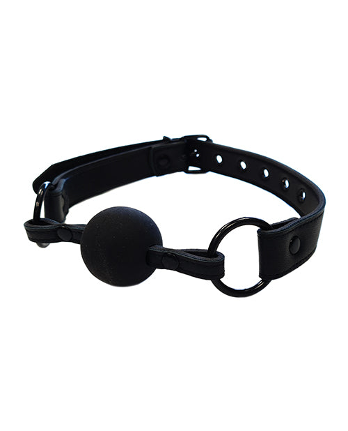 Black Leather Ball Gag with Adjustable Strap and Rubber Ball