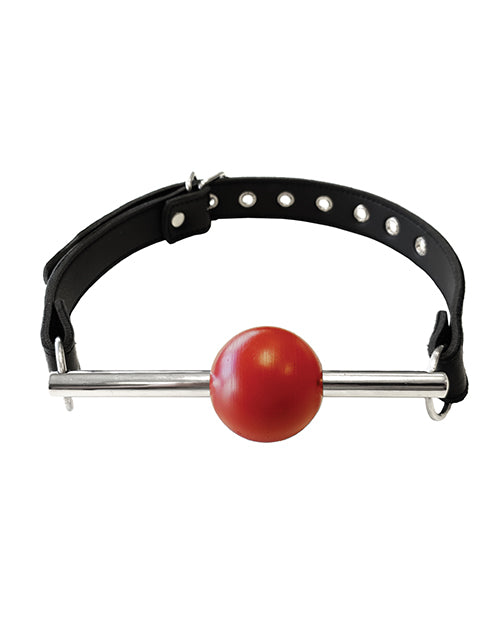 Gag en cuir rouge et noir avec boule en caoutchouc amovible