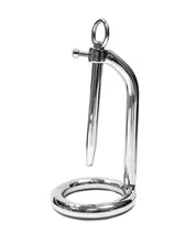 Load image into Gallery viewer, Chrome-Plated Stainless Steel Chastity Ring with Adjustable Urethral Probe
