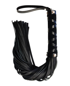 Flogger en cuir noir clouté - 54 cm