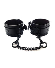 Load image into Gallery viewer, Black Leather Ankle Cuffs with Detachable Chain
